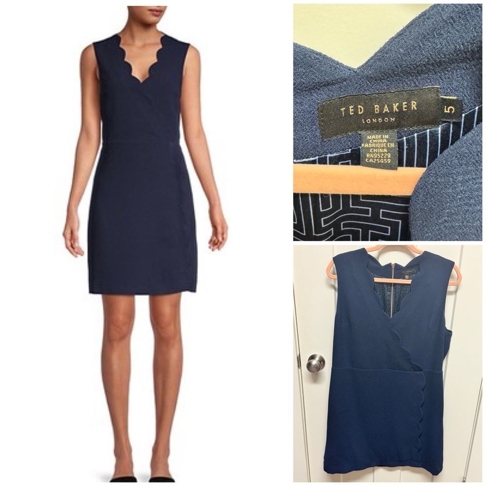 Ted Baker Navy Scalloped Dress Size 5